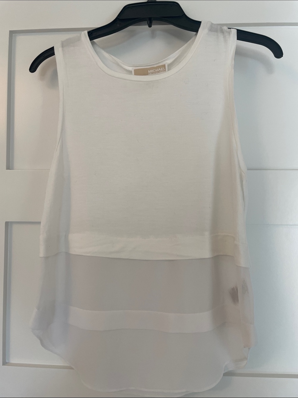 Michael Kors White Layered Sheer-Hem Sleeveless Top